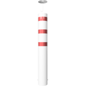 Barrier bollard | Steel tube  273 x 5 mm | stationary | for setting in concrete | hot-dip galvanized and white coatedwith three red reflecting stripes | total length: 2000 mm | with steel cap with concrete anchor